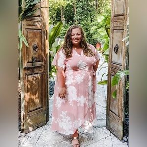 Lane Bryant Women’s Faux Wrap Dress Belted Lightweight Pink Floral